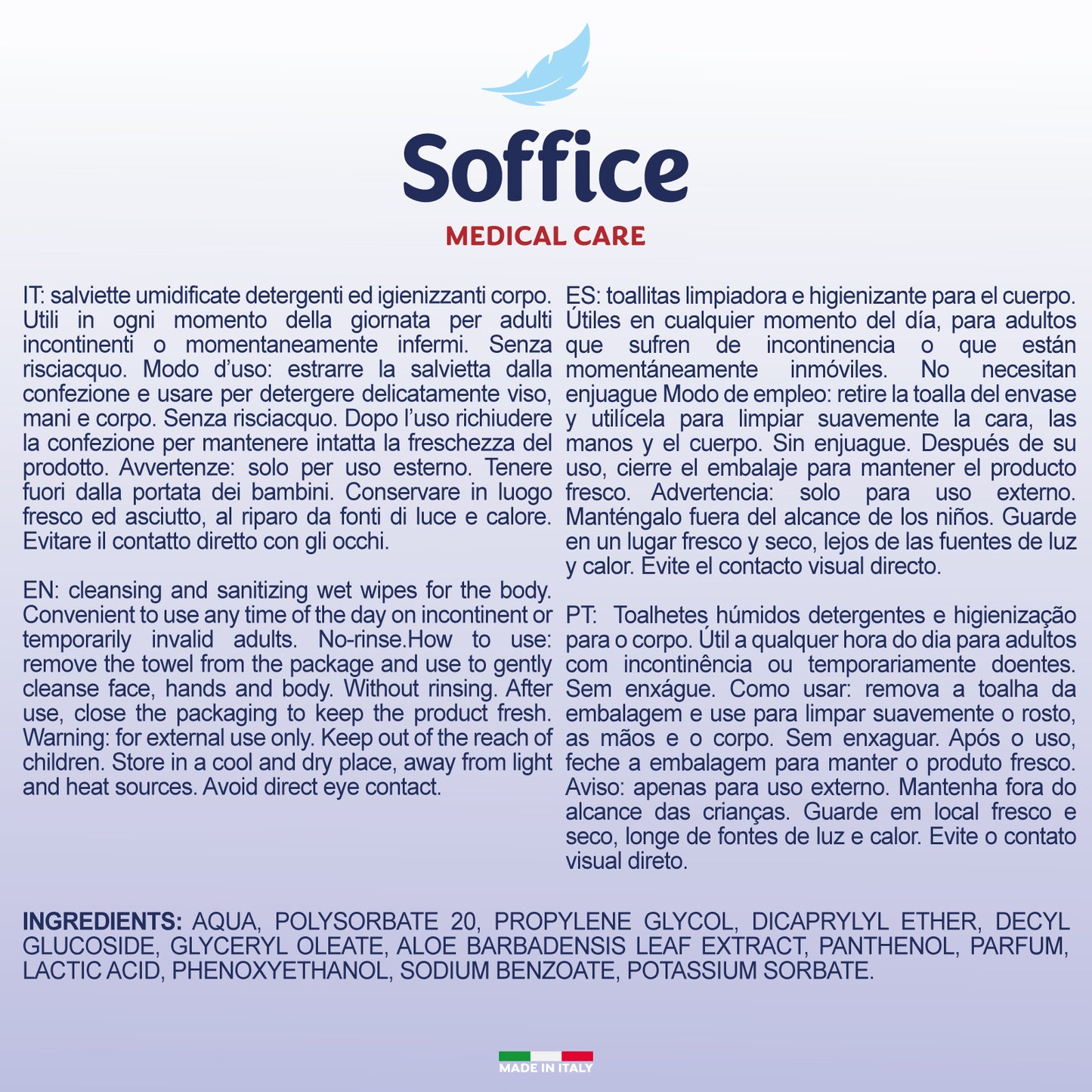 SALVIETTE DETERGENTI IGIENE ADULTI - 24 pezzi - 12 Confezioni