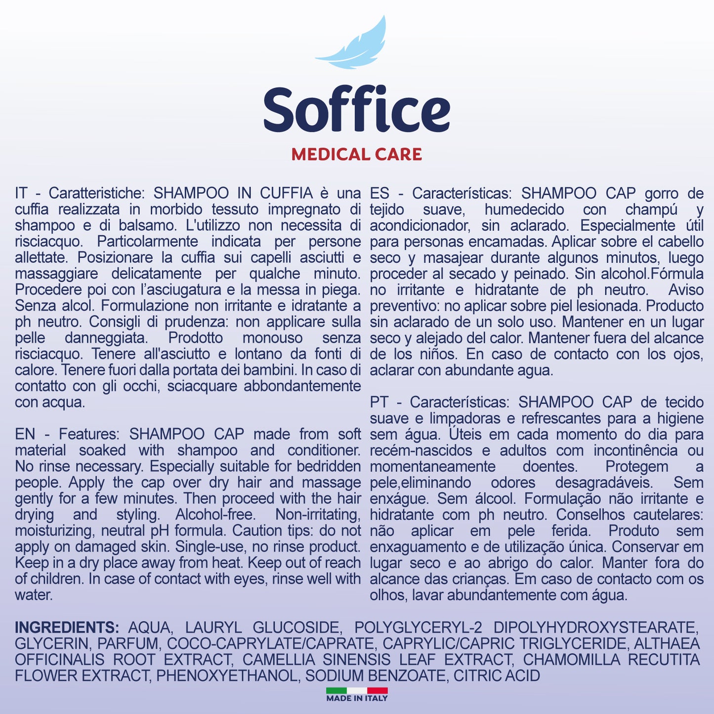 SHAMPOO IN CUFFIA - 1 pezzo - 10 Confezioni